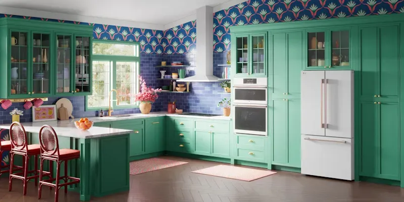 kitchen image with blue and green color