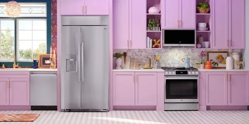 kitchen image with pink cabinets