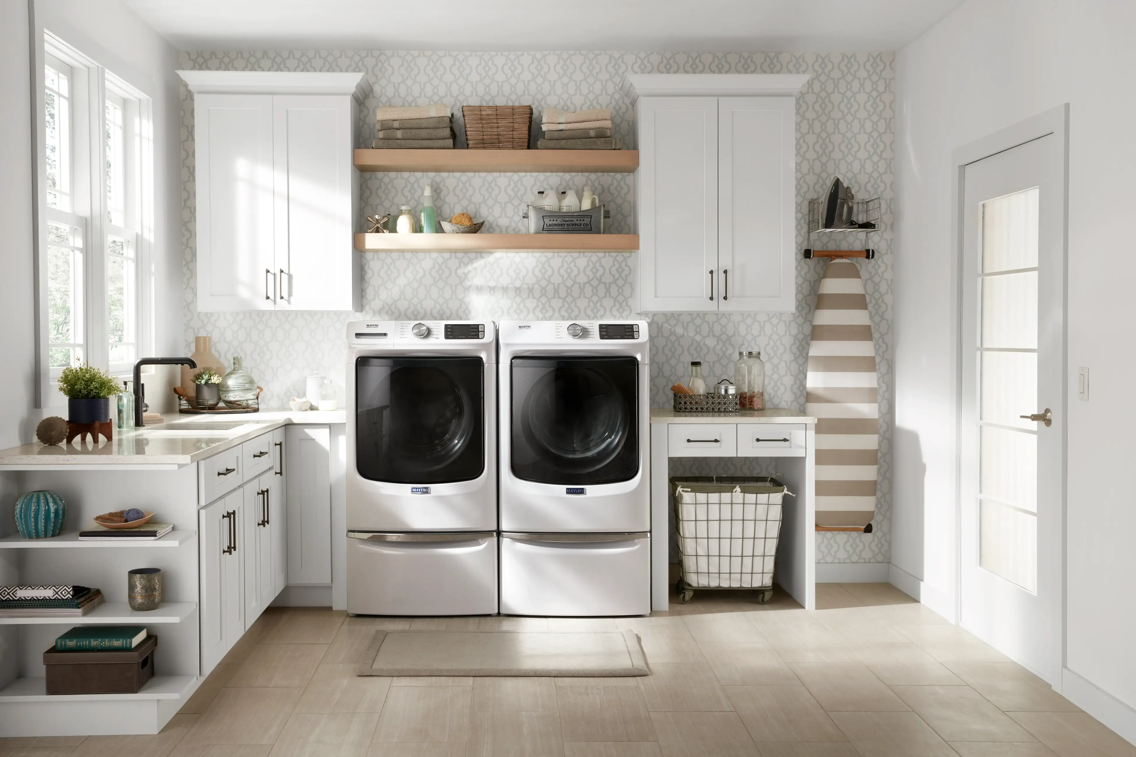 laundry room image with maytag washer and dryer with white finish