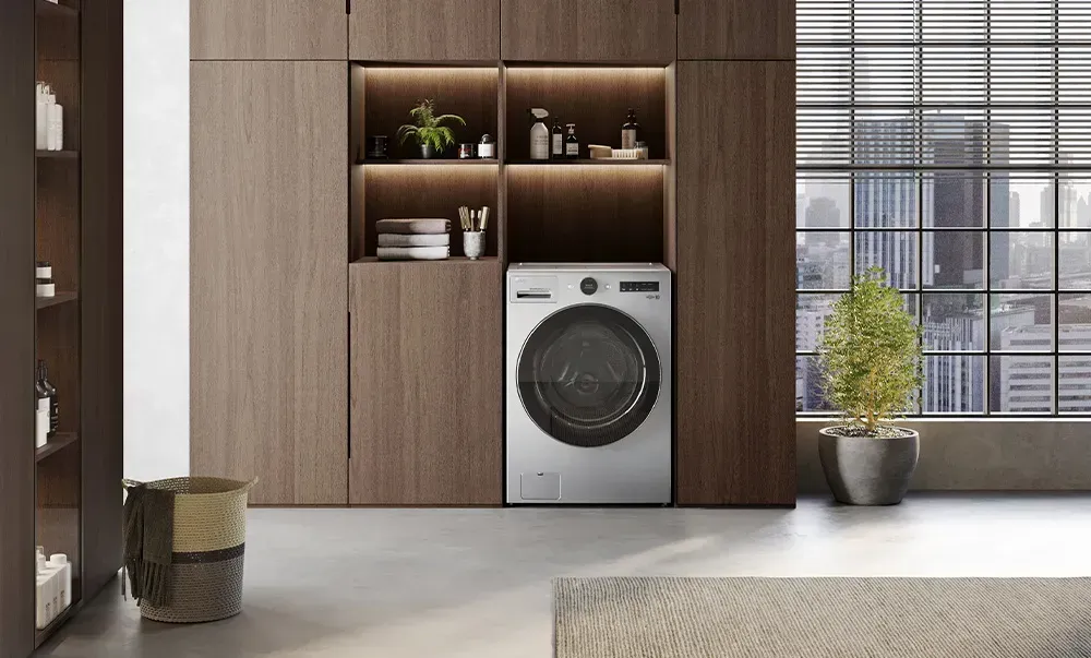 lifestyle image of lg washcombo in laundry room