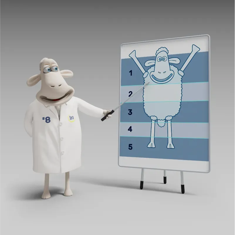 sheep with labcoat and diagram of mattress zones
