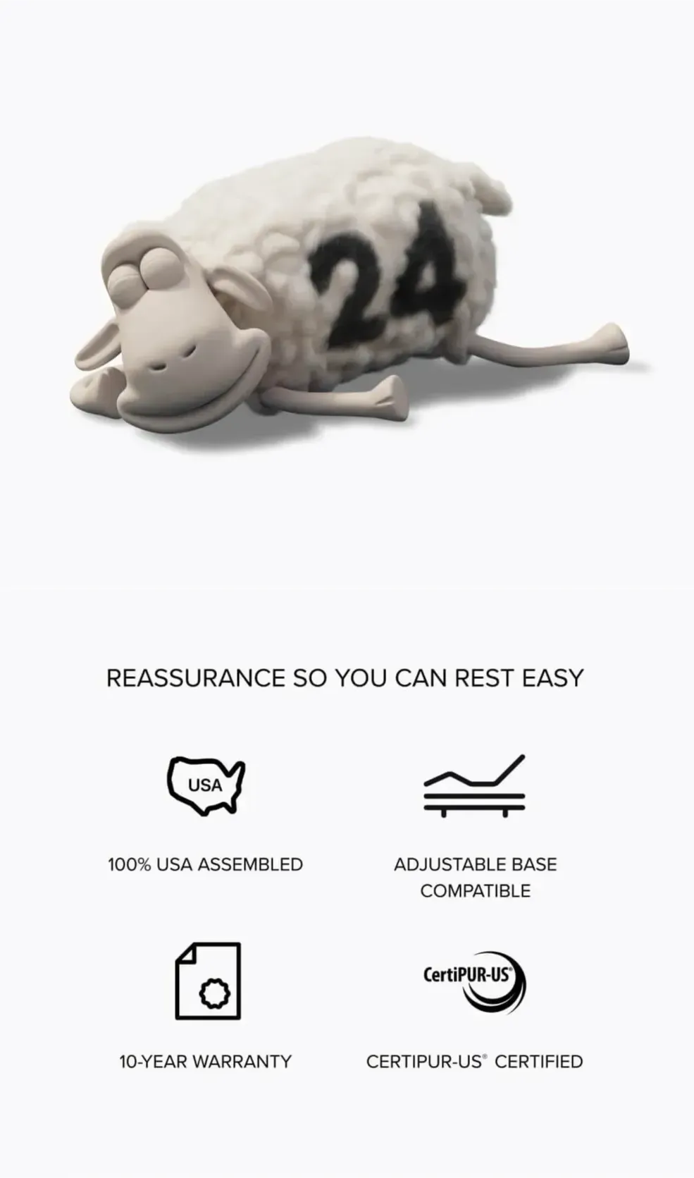 sheep sleeping, next to text that reads 'Reassurance so you can rest easy'