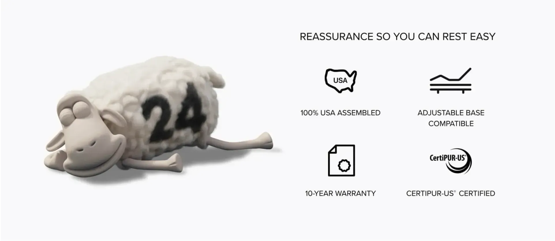 sheep sleeping, next to text that reads 'Reassurance so you can rest easy'
