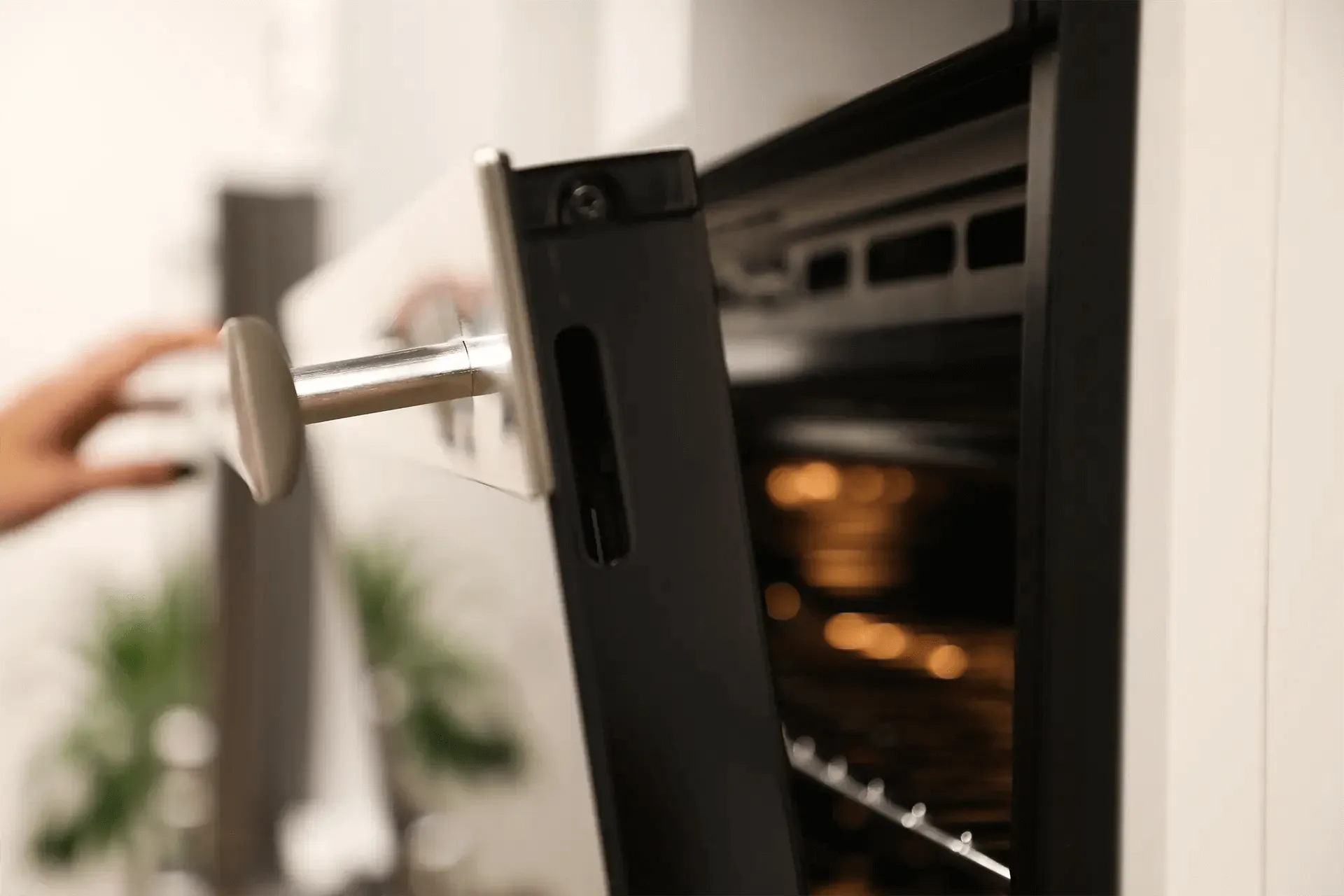 A Sharp oven being opened