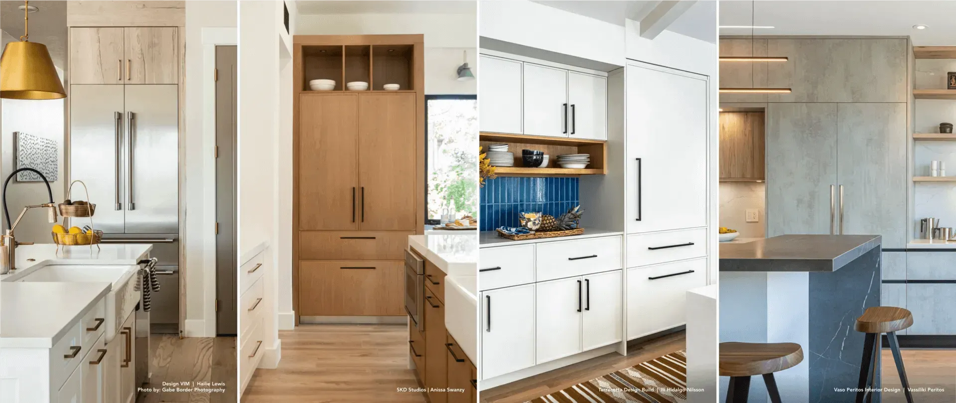 Collage of different finishes and kitchens