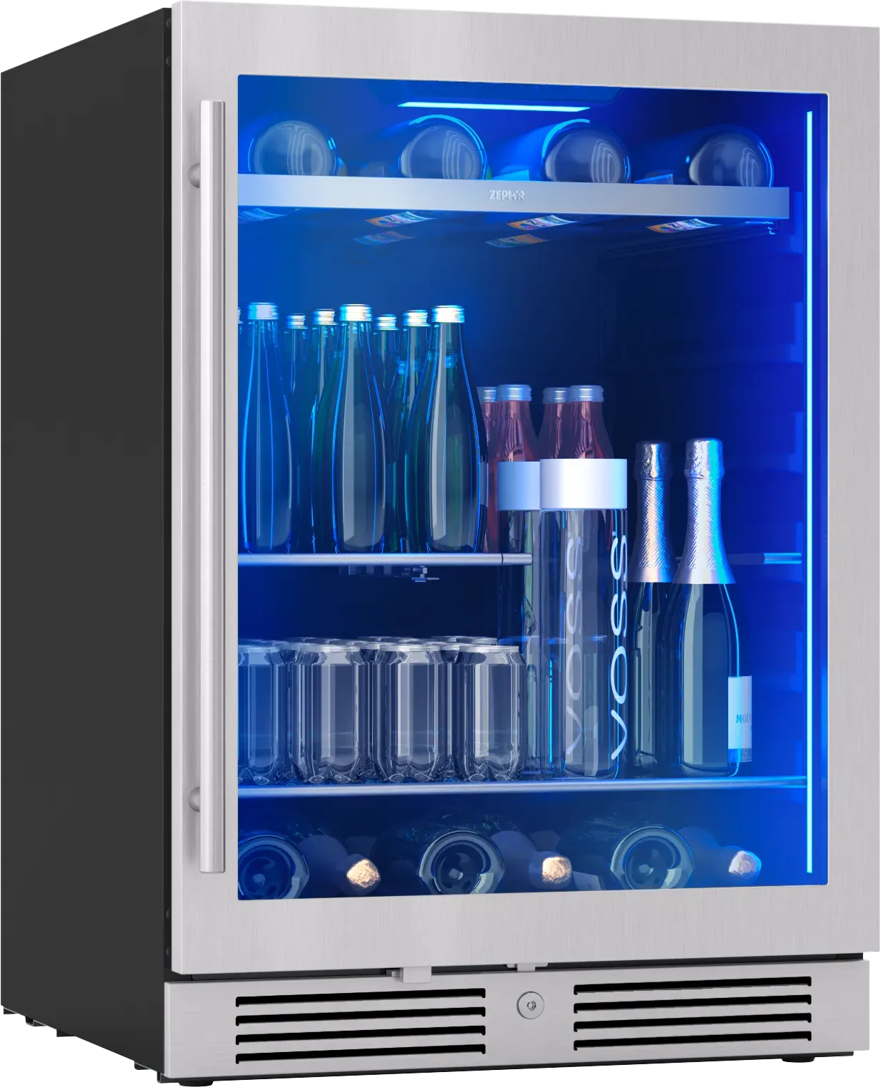 led light single zone beverage cooler, stainless steel finish with glass window