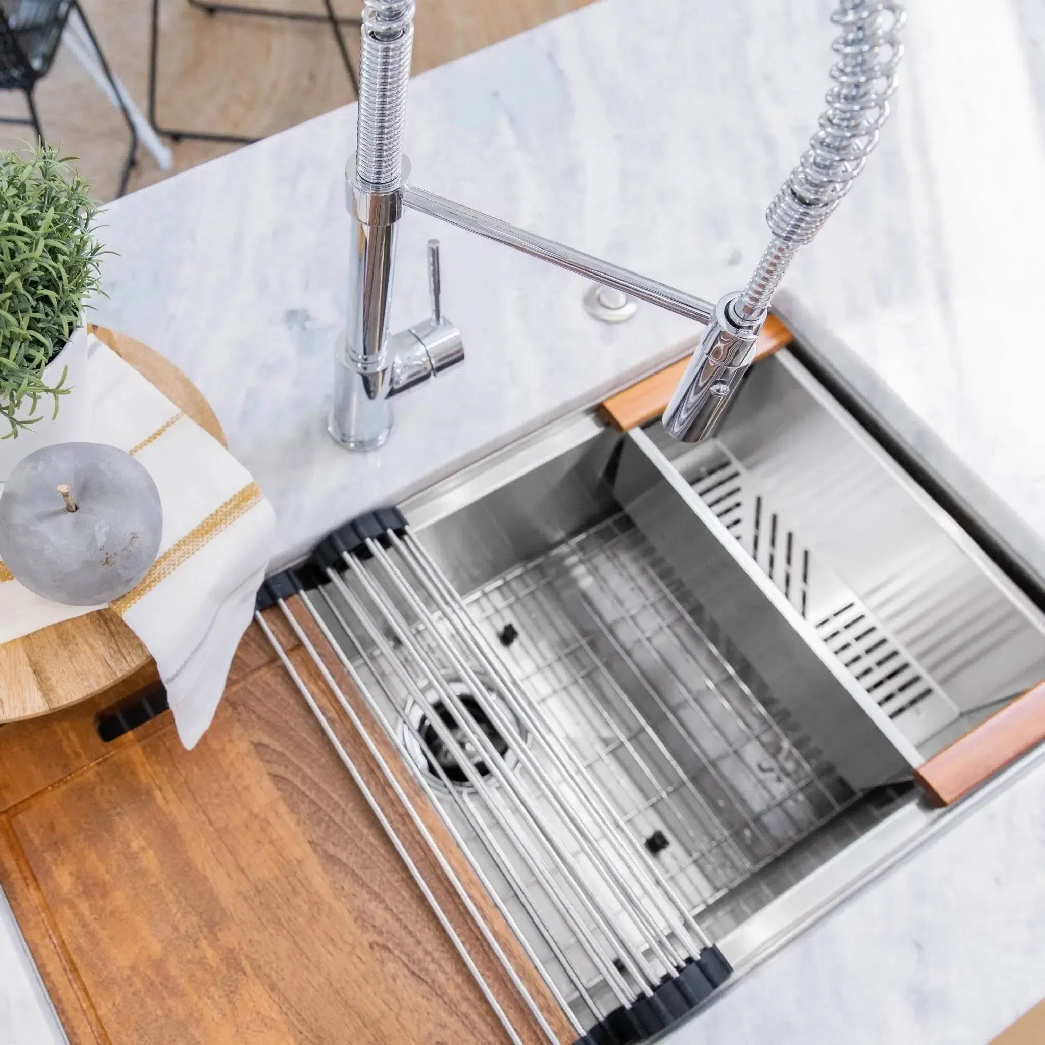 ZLINE Kitchen Faucet with sink accessories.