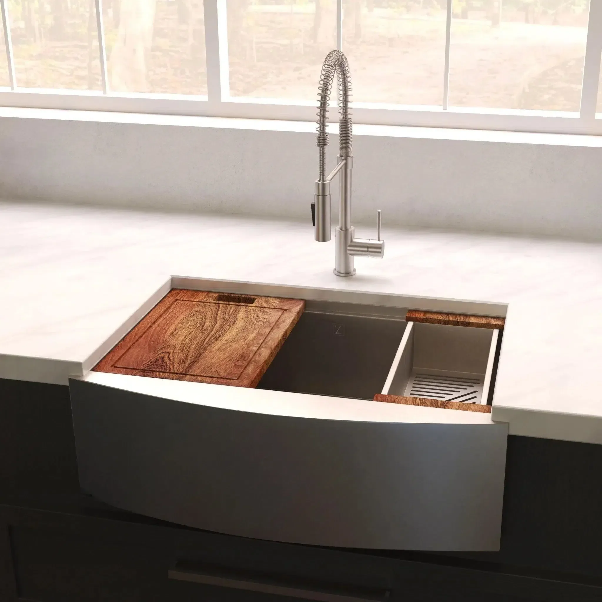 ZLINE Kitchen Faucet with workstation sink accessories.