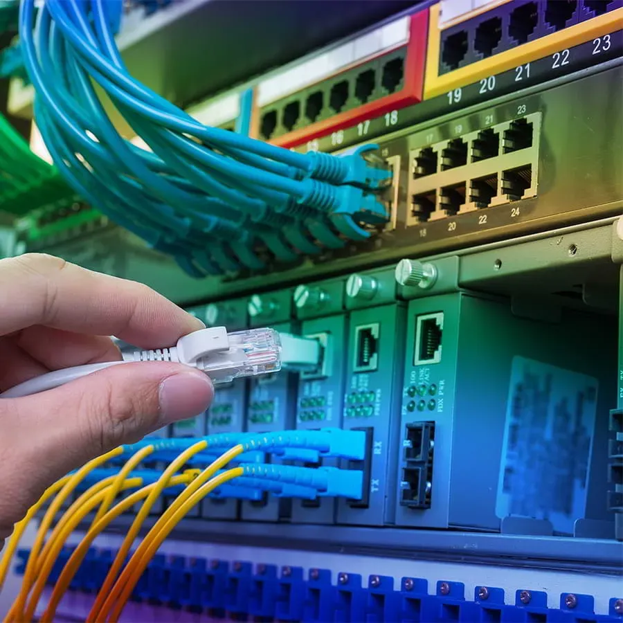 hands connecting a server