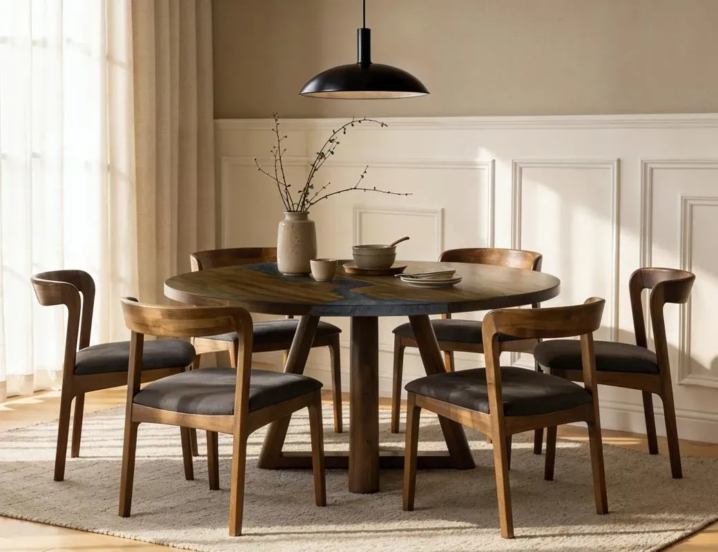 Decorative Dining Table with Brown Magnesium Top and White Magnesium Base A&B Home