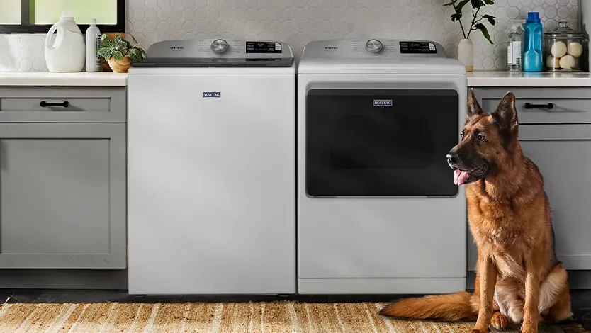 lifetyle photo of maytag washer and dryer set