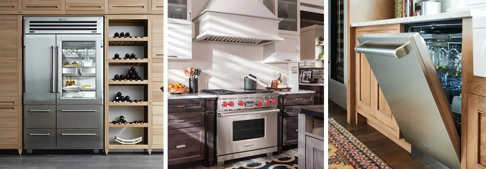 Premium kitchen featuring Sub-Zero refrigerator, Wolf range, and Cove dishwasher