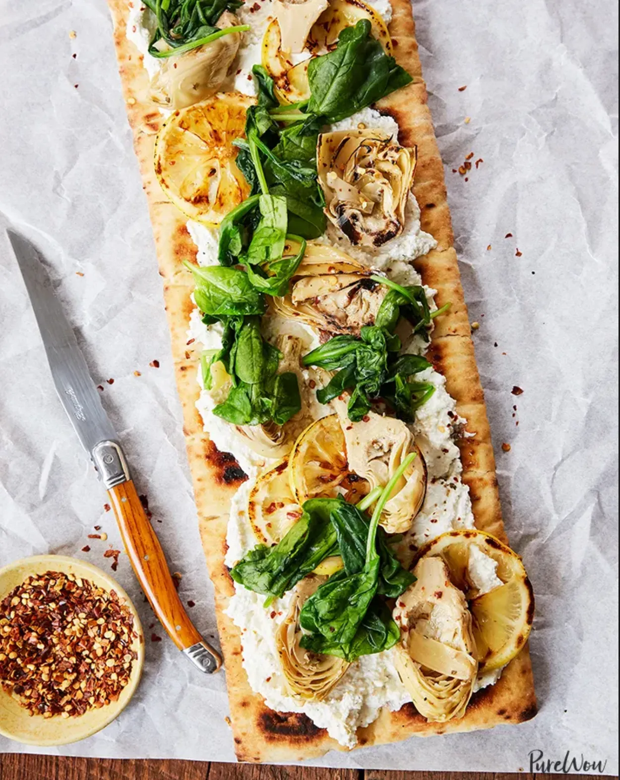 Grilled Flatbread Pizza with Artichoke, Ricotta, and Lemon