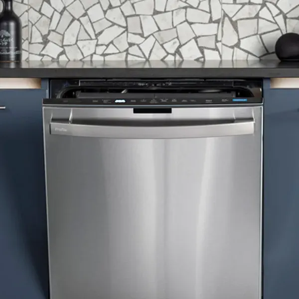 Stainless steel dishwasher installed in a modern kitchen