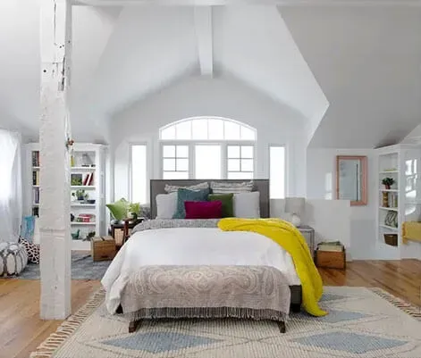 Stearns & Foster mattress in a bright attic bedroom