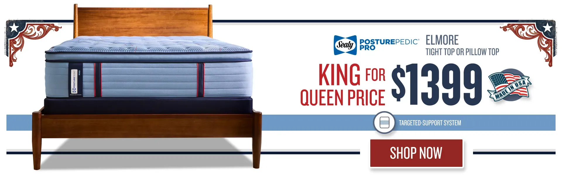 4th of July Sealy Posturepedic Elmore King for Queen