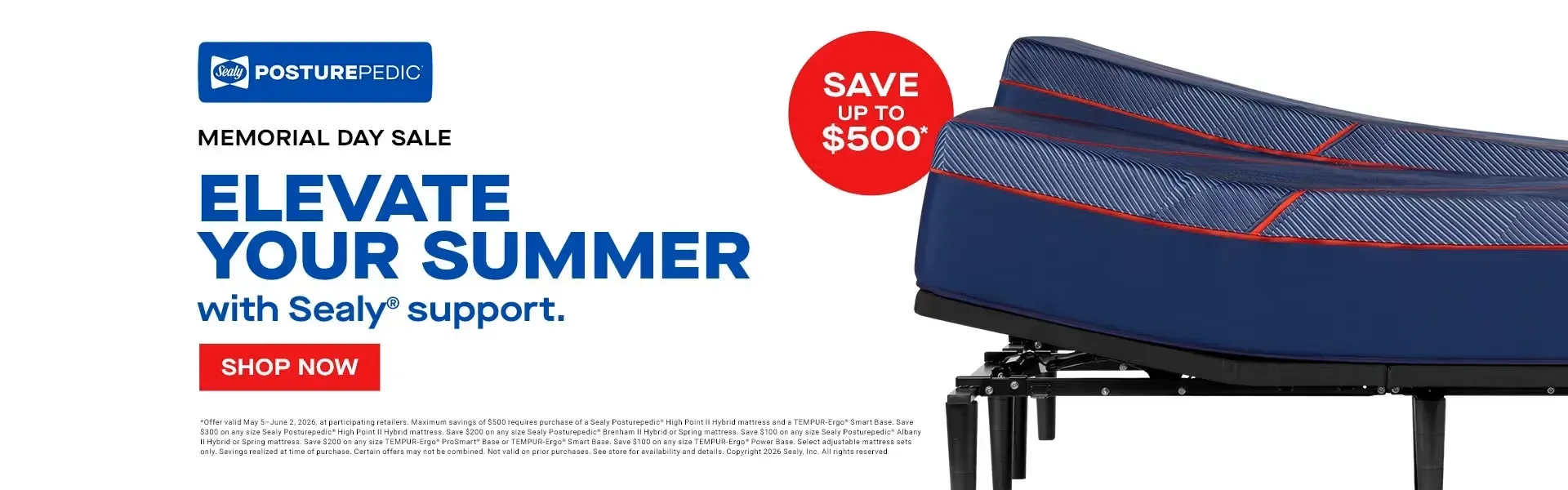 Sealy Posturepedic Memorial Day Sale - Save up to $500 at  at Brown's Furniture in Opelousas, LA | Alexandria, LA| Ville Platte. LA|  Eunice, LA 