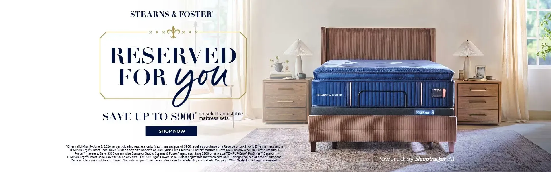 Stearns & Foster Memorial Day Sale - Save up to $900 at  at Brown's Furniture in Opelousas, LA | Alexandria, LA| Ville Platte. LA|  Eunice, LA  