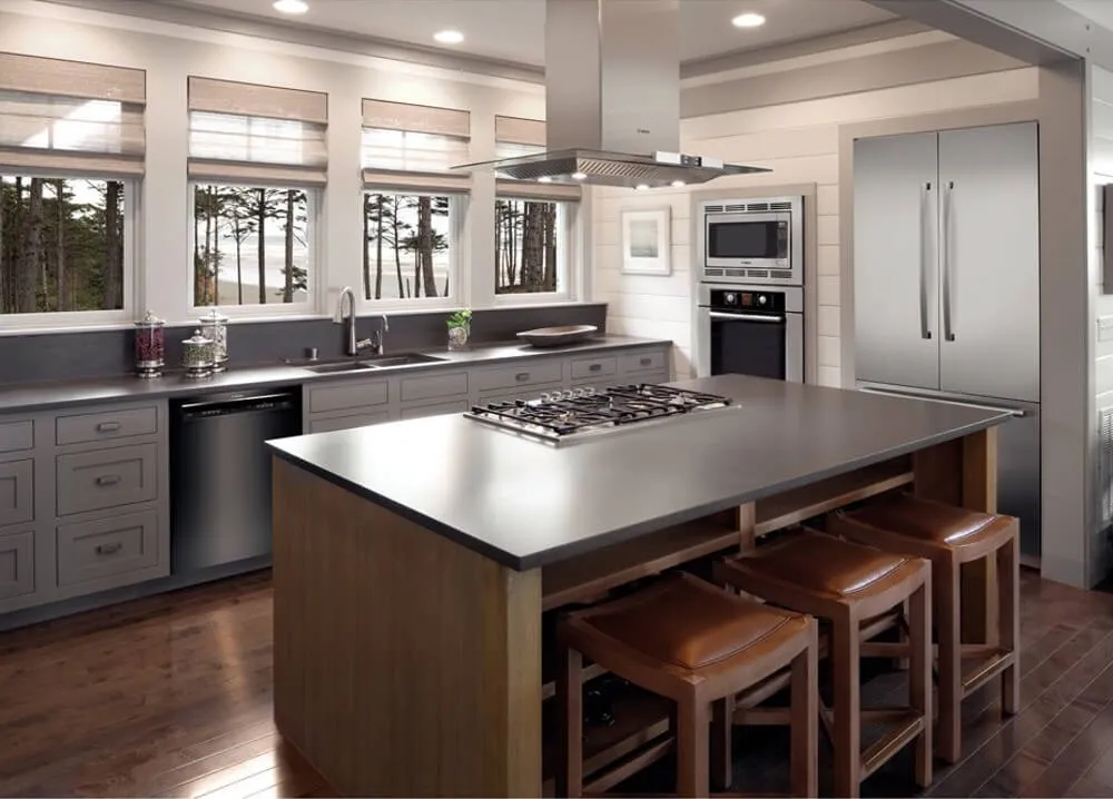 Modern kitchen with stainless steel appliances