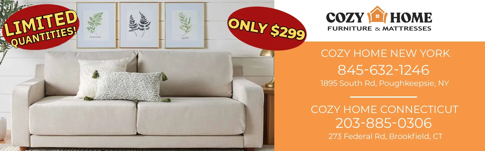 Sofa Special Price $299 at Cozy Home Furniture
