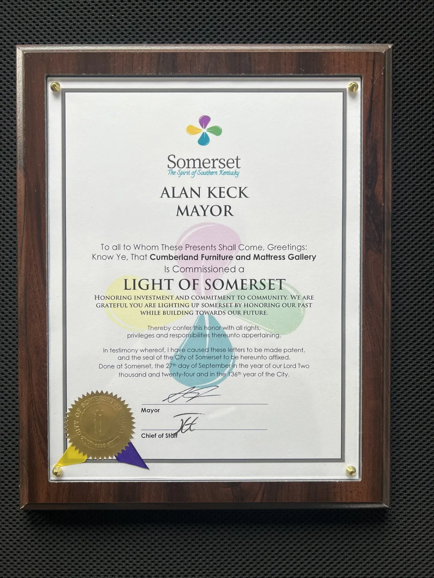 Light of Somerset Award Presentation