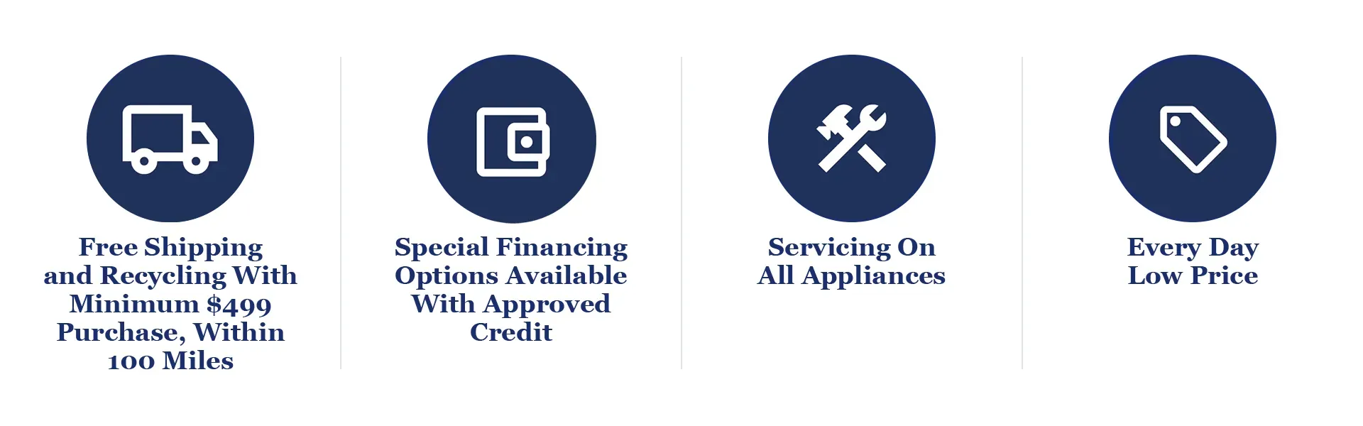 Free Shipping & Recycling with Qualifying Purchase | Special Financing Options With Approved Credit | Service on All Appliances | Every Day Low Prices - Visit Us or Call Today!