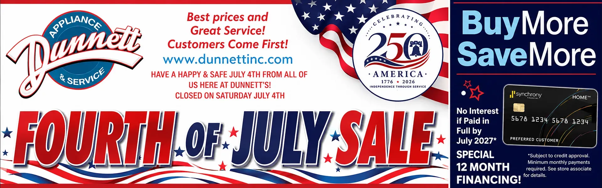 Fourth of July Sale at Dunnett Appliance