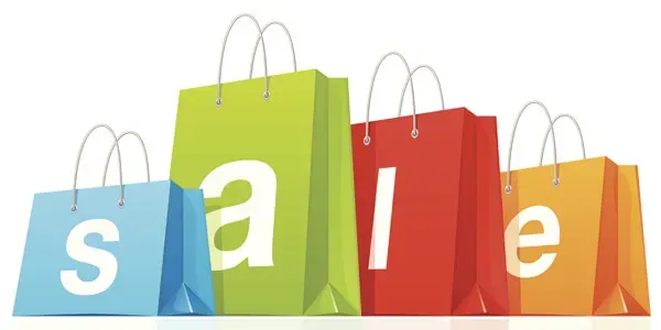 Colorful shopping bags spelling sale