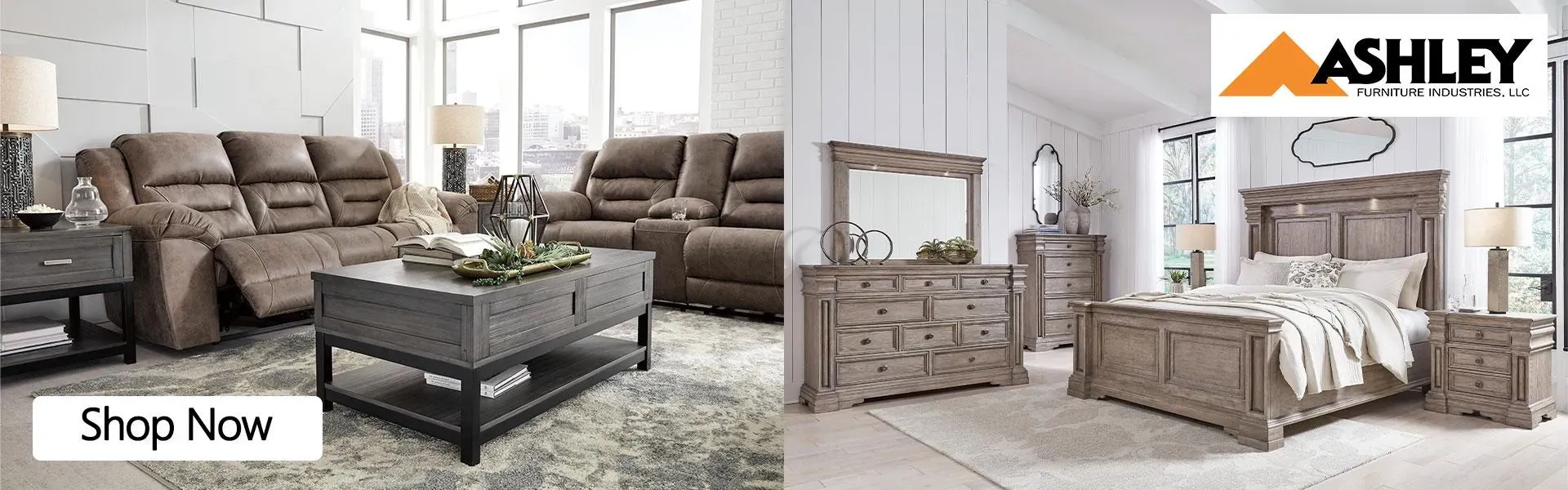 Ashley Furniture banner. Shop now.