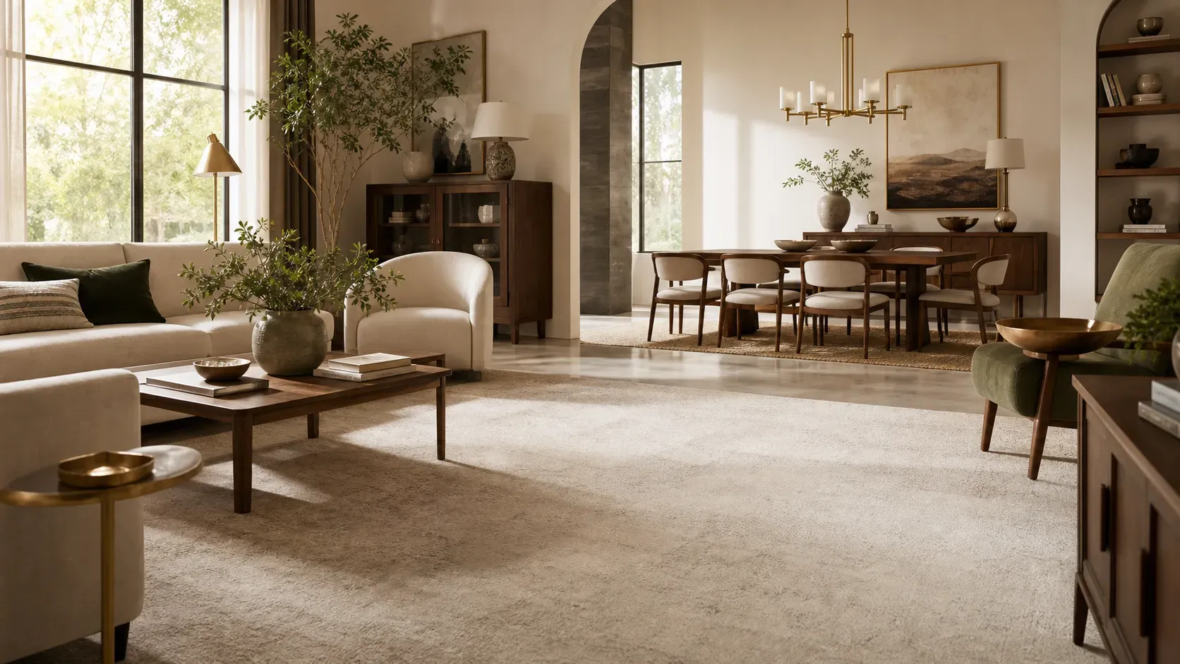 Hamilton's Fine Furniture showroom with warm living and dining furniture