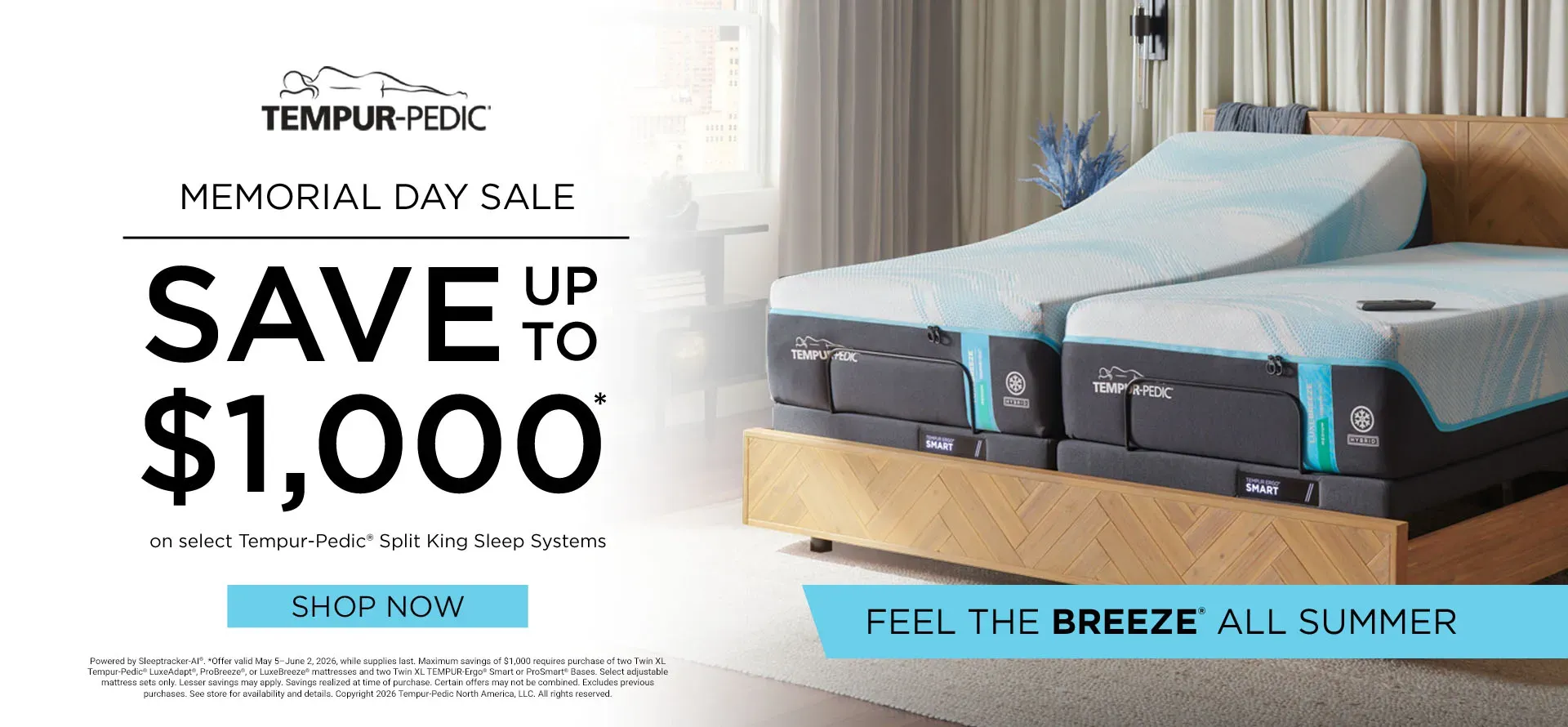 Save Up To $1000 on select adjustable mattress sets