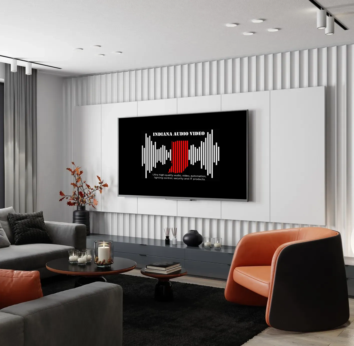 Image of a living room with great entertainment center