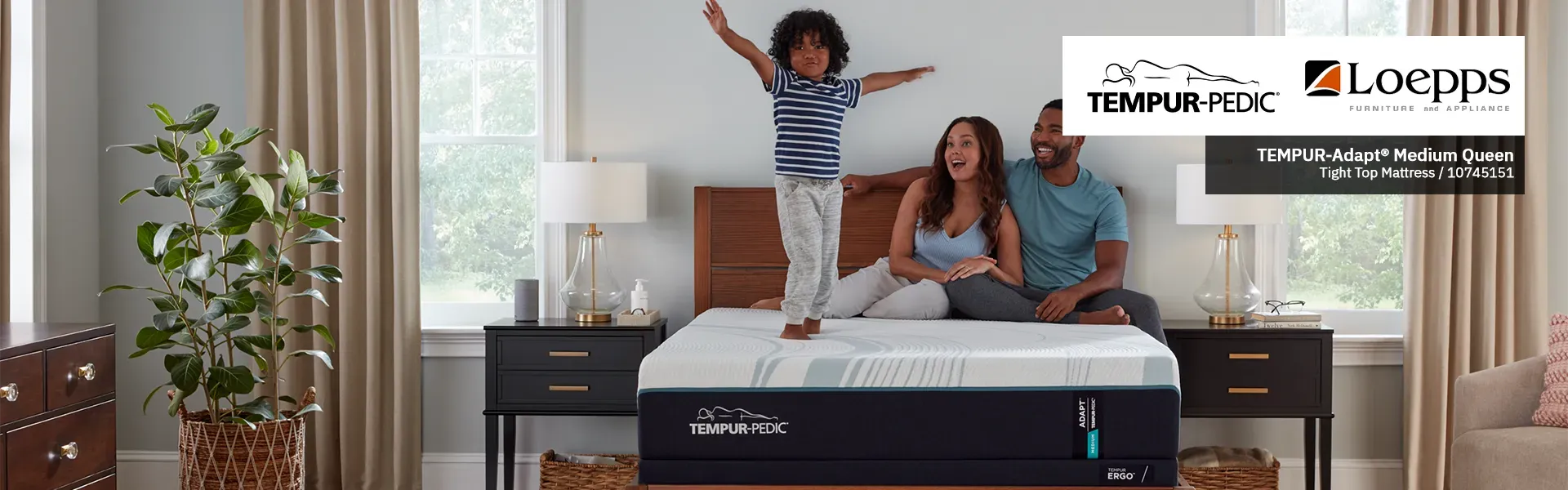 Tempur-Pedic Promo Banner with a Lifestyle Photo of one of their mattresses featured