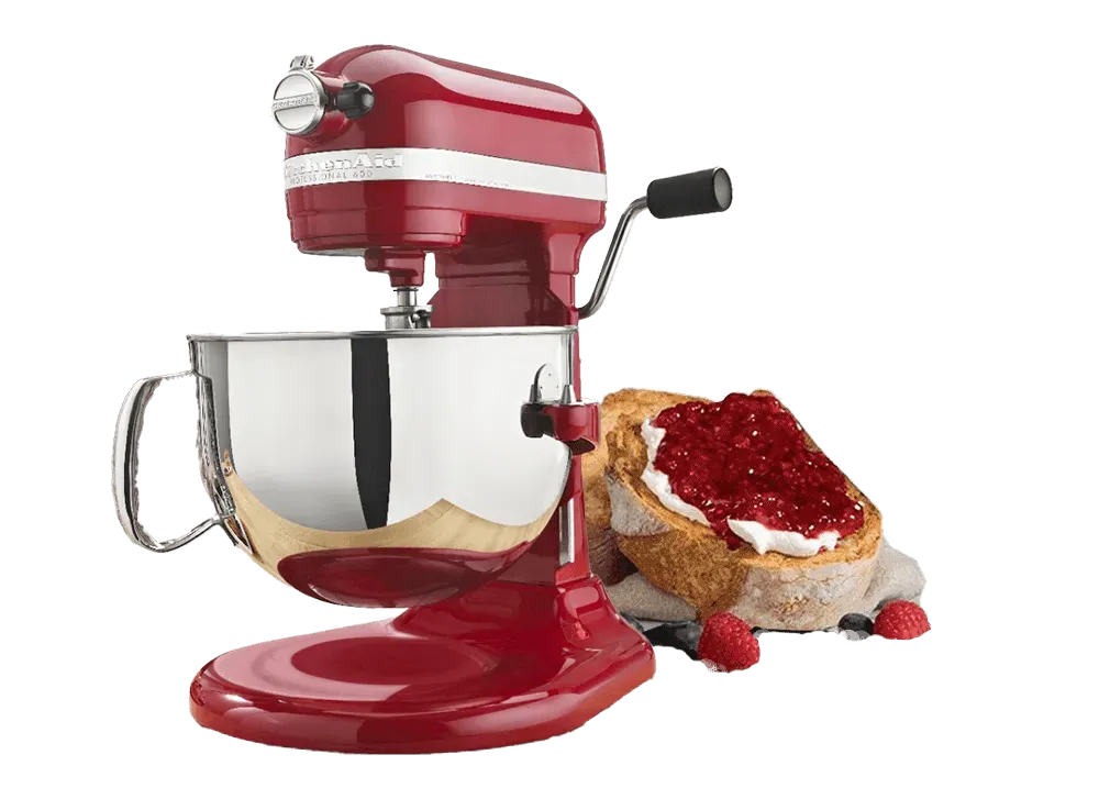 Red countertop mixer with toast