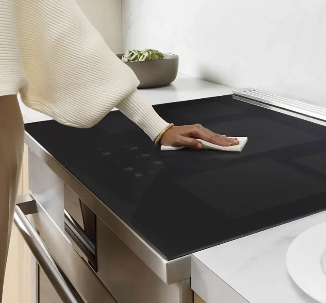 Wiping down a Monogram induction cooktop
