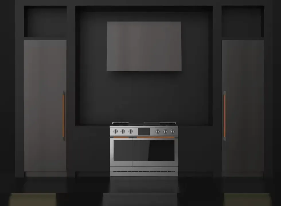 Monogram Designer Collection 96-inch panel-ready refrigeration columns and range