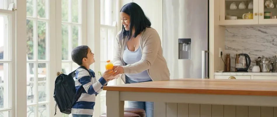 mom and son in kitchen