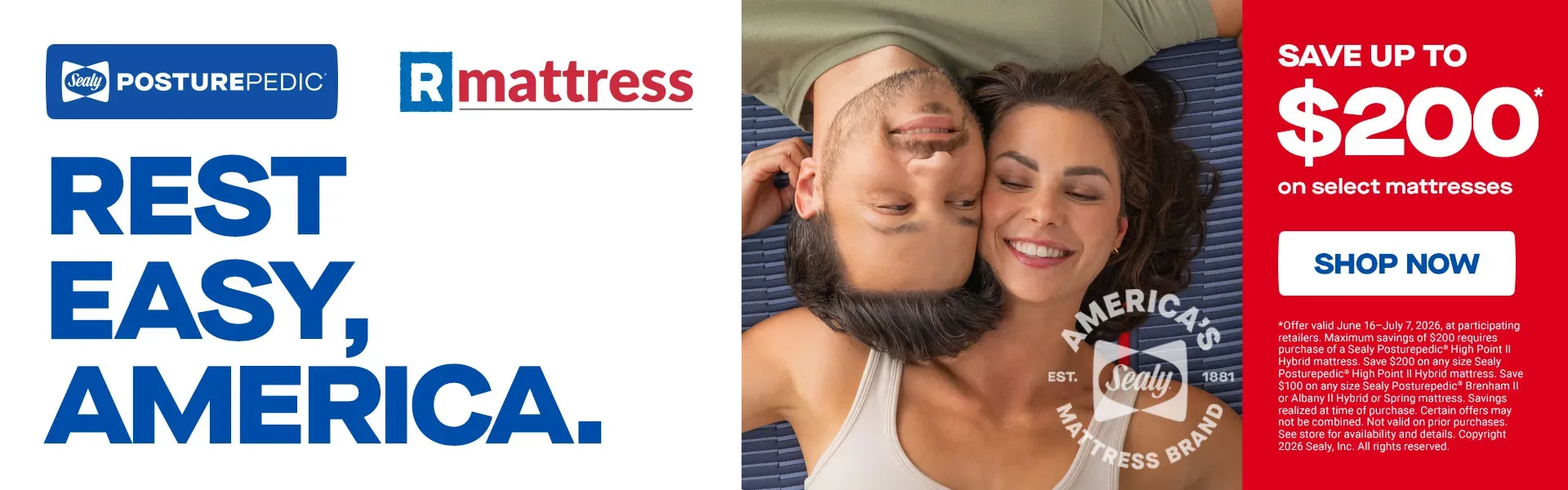 Sealy Posturepedic 4th of July Sale - Save up to $200 at RMattress in Los Angeles California