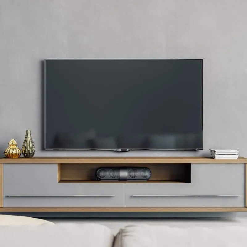Television sitting on a modern media console