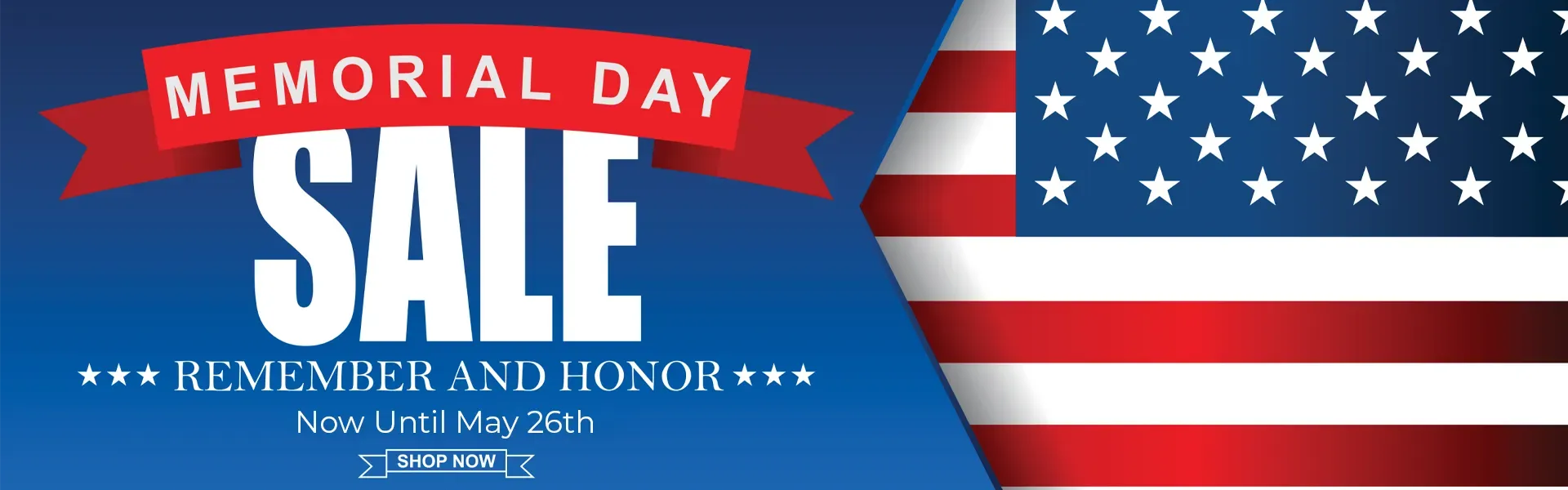 Memorial Day Promotional Banner showcasing sale until May 26th.