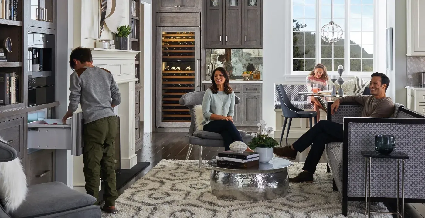 family with kid opening drawer