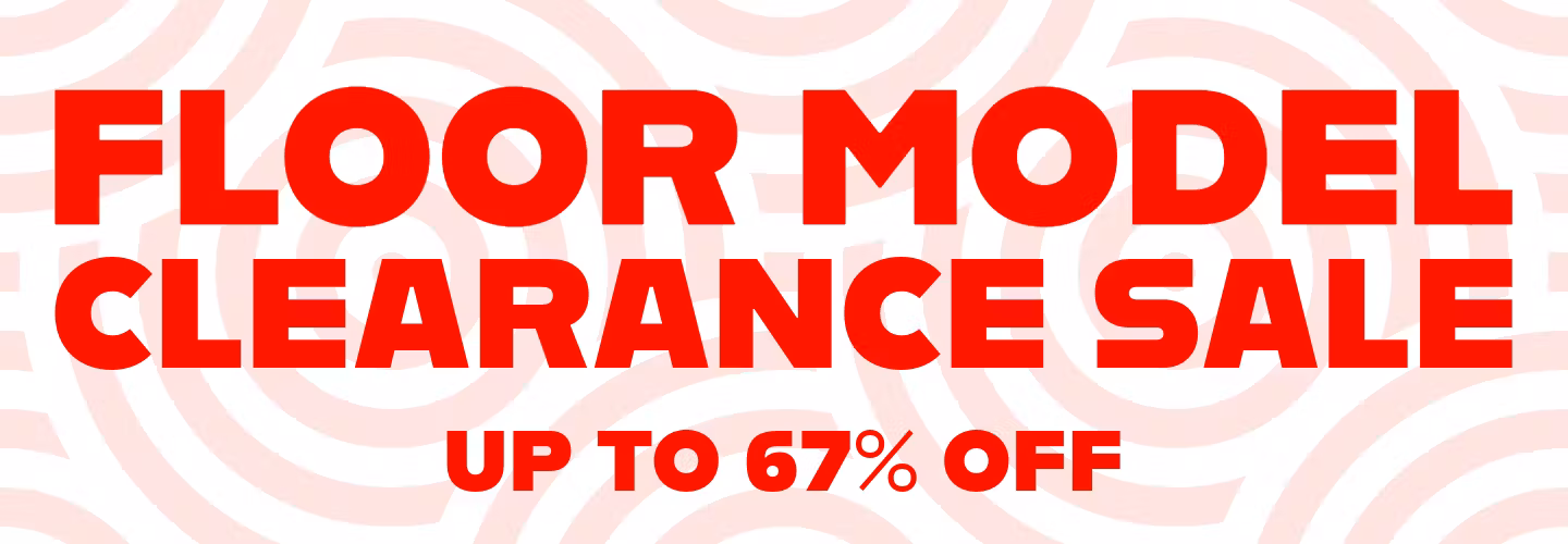 Floor model clearance sale banner with promotion up to 67 percent off
