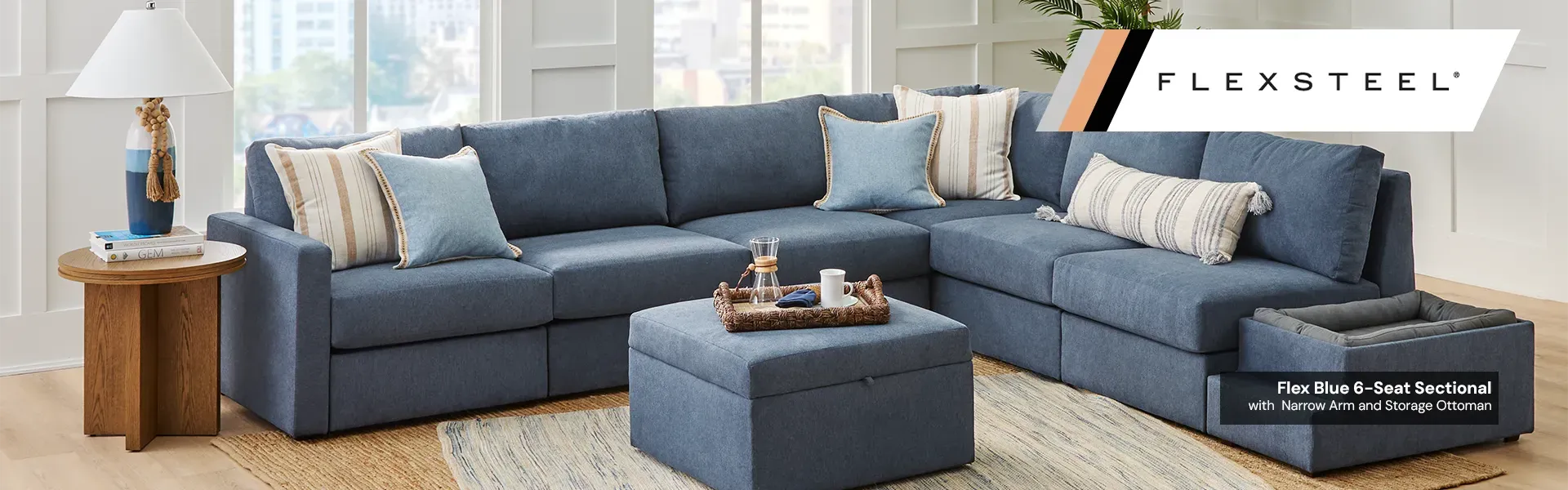 Flexsteel Promotional Banner with Image of a Living Room Recliner and Ottoman