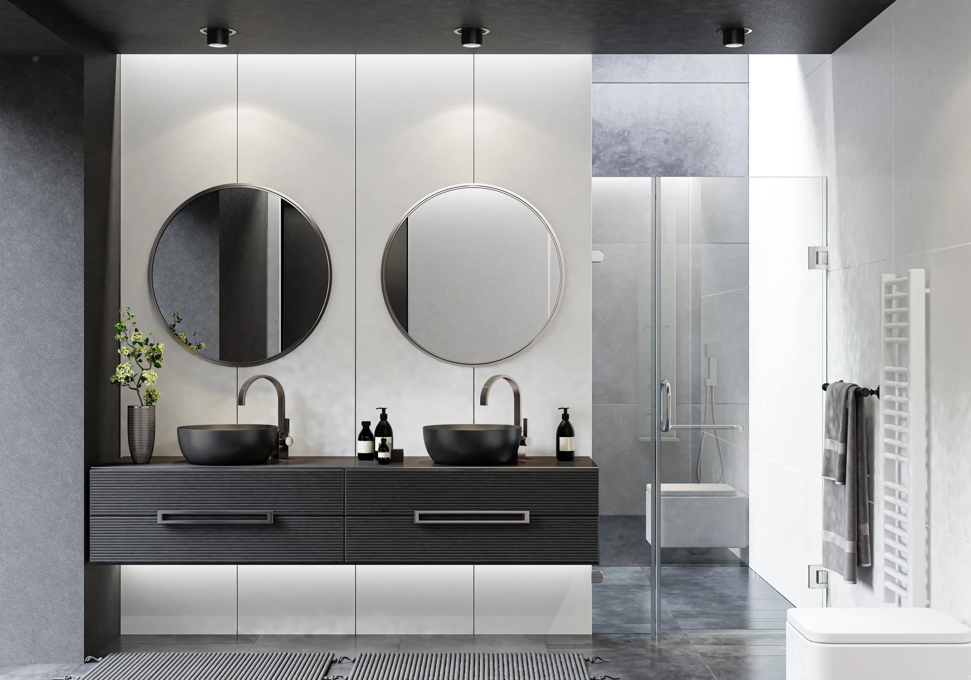 Luxury bathroom featuring custom lighting and smart home technology
